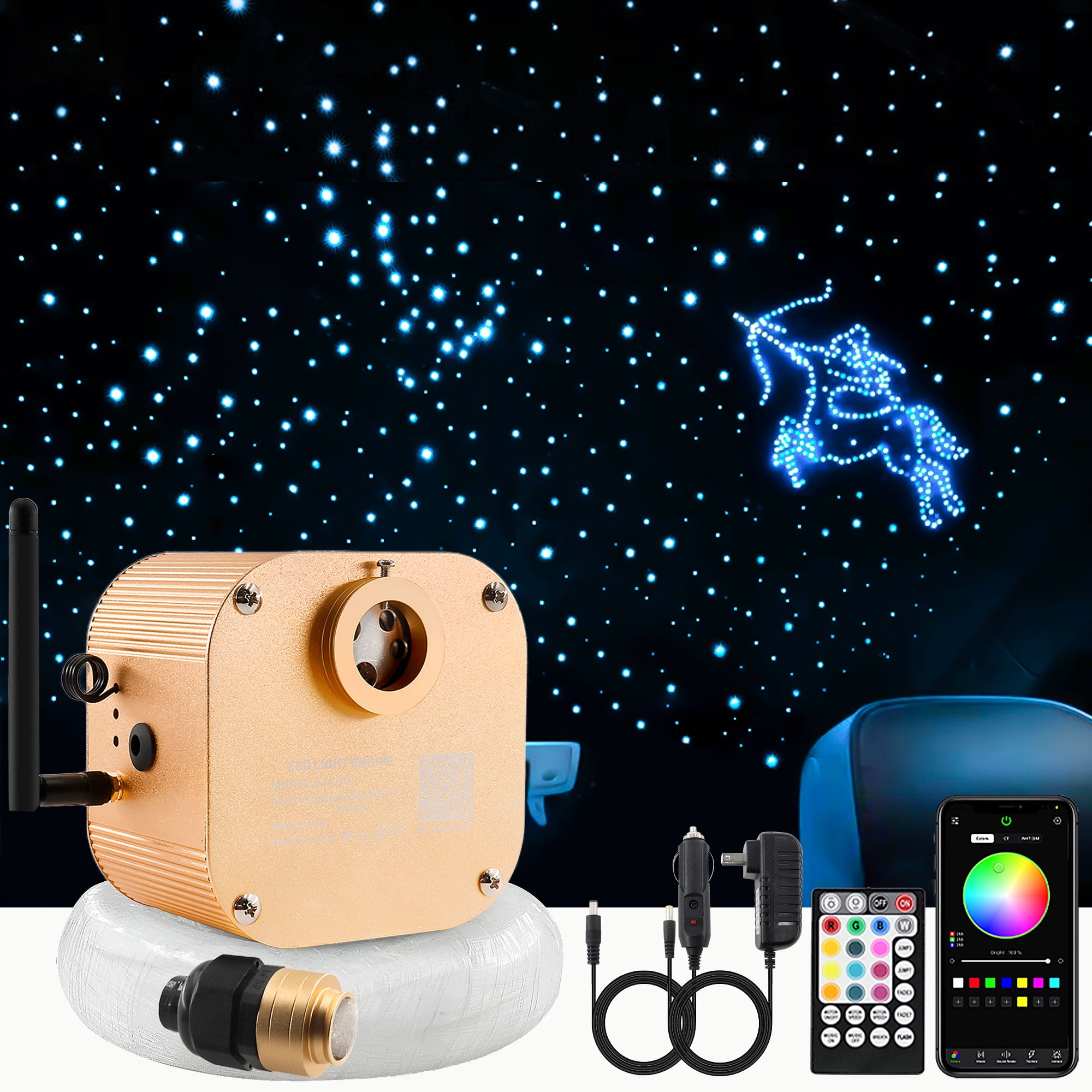 BESTUND Twinkle Starlight Headliner Kit 16W Fiber Optic Lights 550pcs*0.03in*9.8ft Car Roof Star Lights with APP/RF Remote Control \u0026 Music Mode